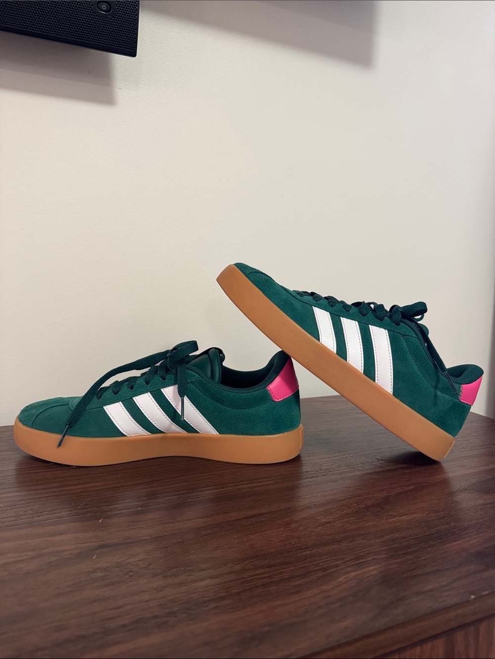 ADIDAS - VL COURT 3.0 SHOES - Green Pink Suede - Gum Rubber Sole - 8.5